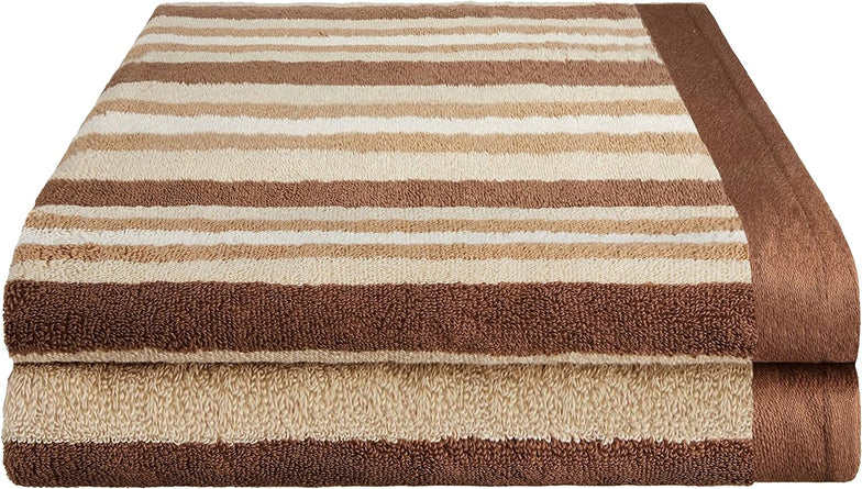 Cotton Striped Medium Weight 2 Piece Bath Sheet Set - Chocolate