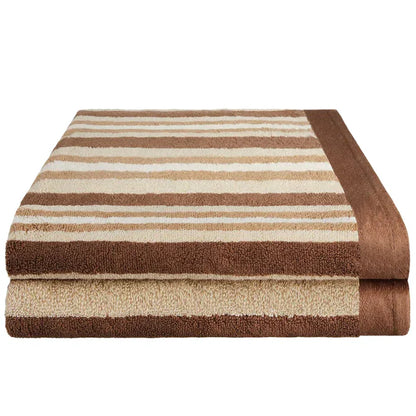 Cotton Striped Medium Weight 2 Piece Bath Towel Set - Chocolate