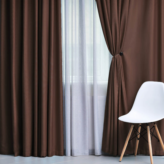 Solid Machine Washable Room Darkening Blackout Curtains, Set of 2 - Chocolate