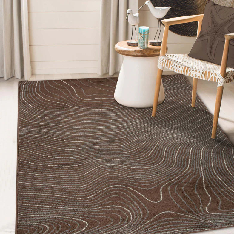 Veer Modern Abstract Wood Grain Indoor Area Rug or Runner - Chocolate
