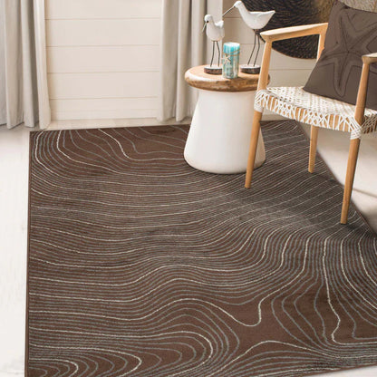 Veer Modern Abstract Wood Grain Indoor Area Rug or Runner - Chocolate