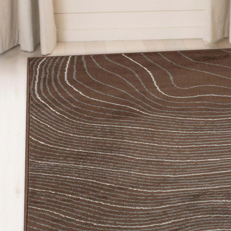 Veer Modern Abstract Wood Grain Indoor Area Rug or Runner - Chocolate