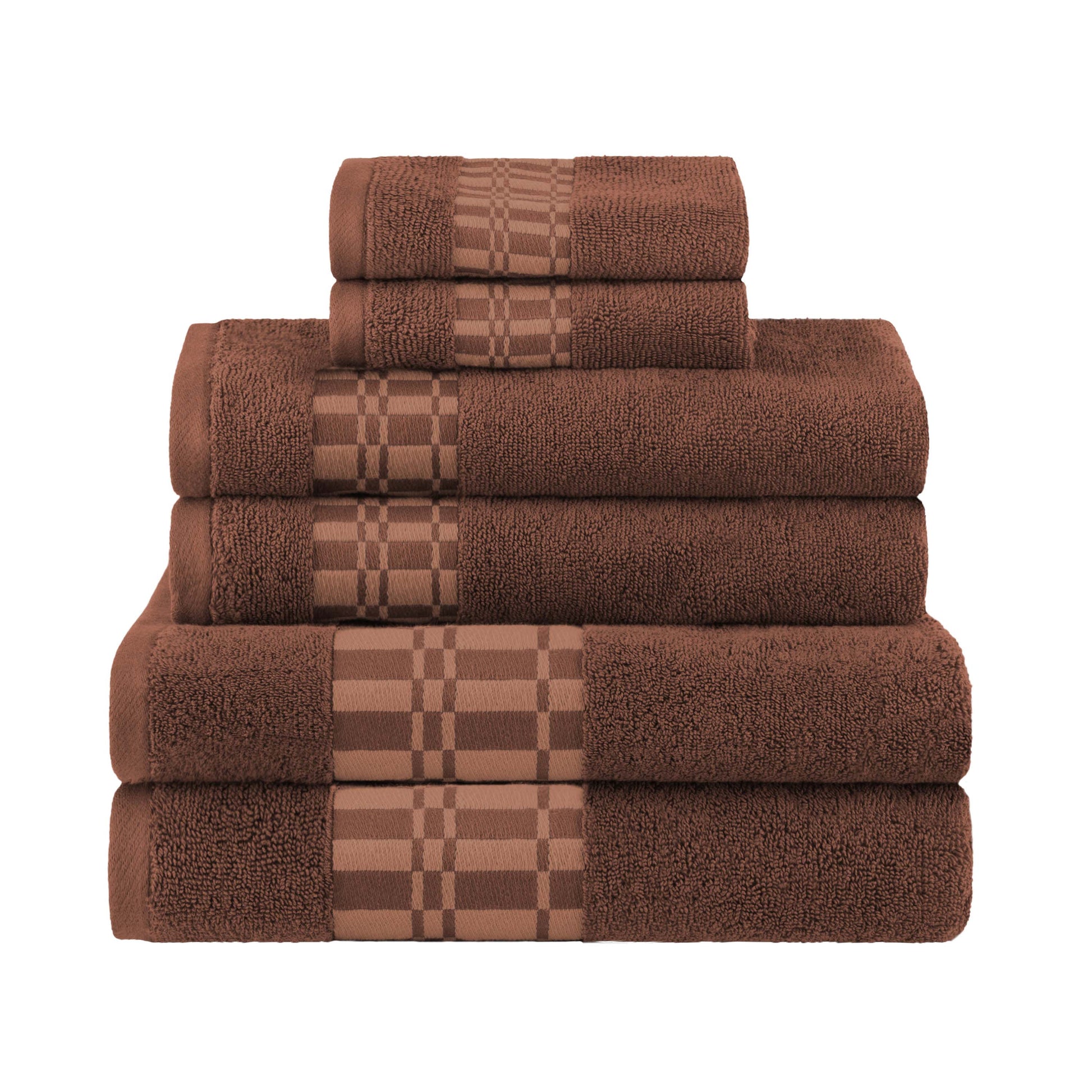 Larissa Cotton Geometric Border 6 Piece Assorted Towel Set - Chocolate