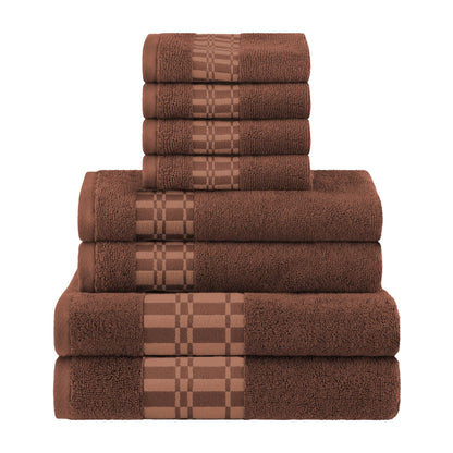 Larissa Cotton Geometric Border 8 Piece Assorted Towel Set - Chocolate