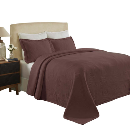 Cascade Cotton Jacquard Matelassé 3-Piece Bedspread Set - Chocolate