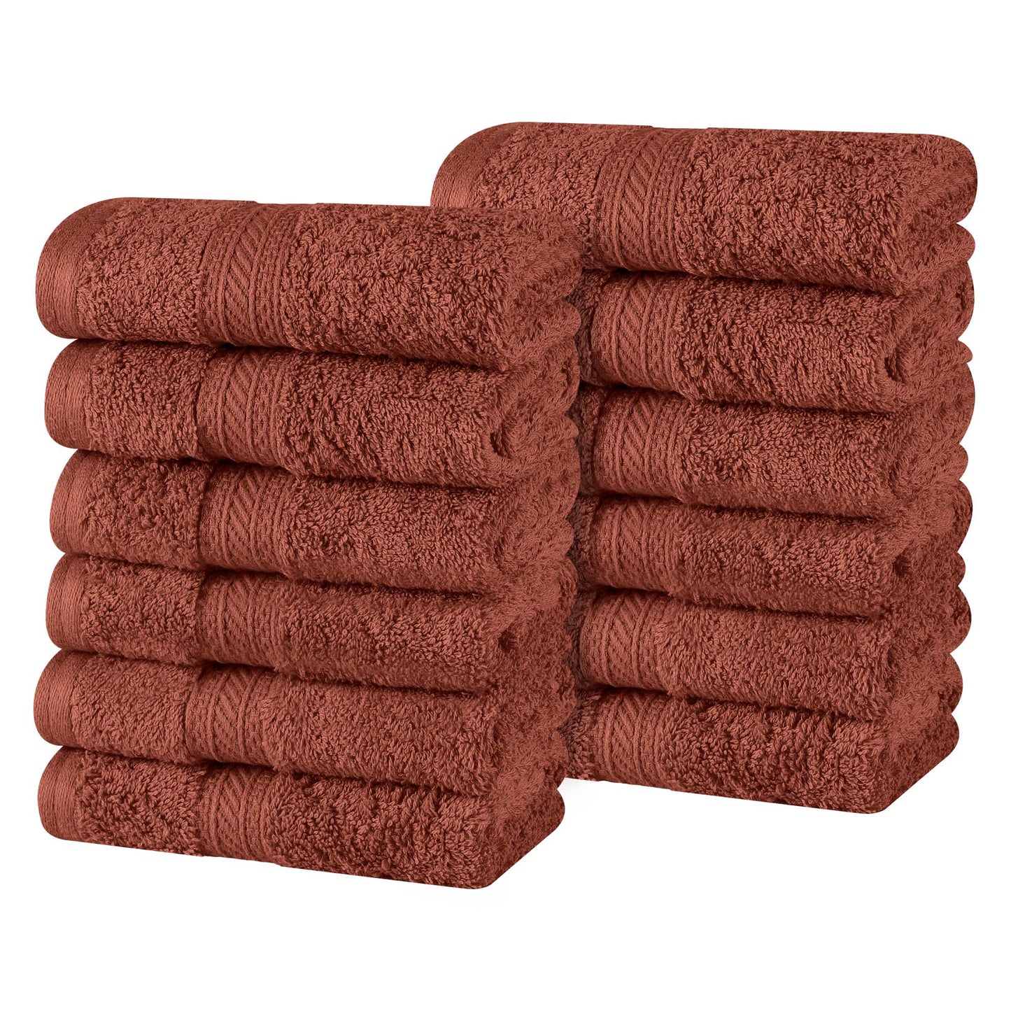 Atlas Cotton Absorbent Heavyweight Face Towel Washcloth Set of 12 - Chocolate