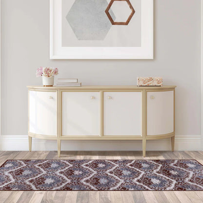 Chloe Floral Damask Non-Slip Washable Indoor Area Rug or Runner - Chocolate