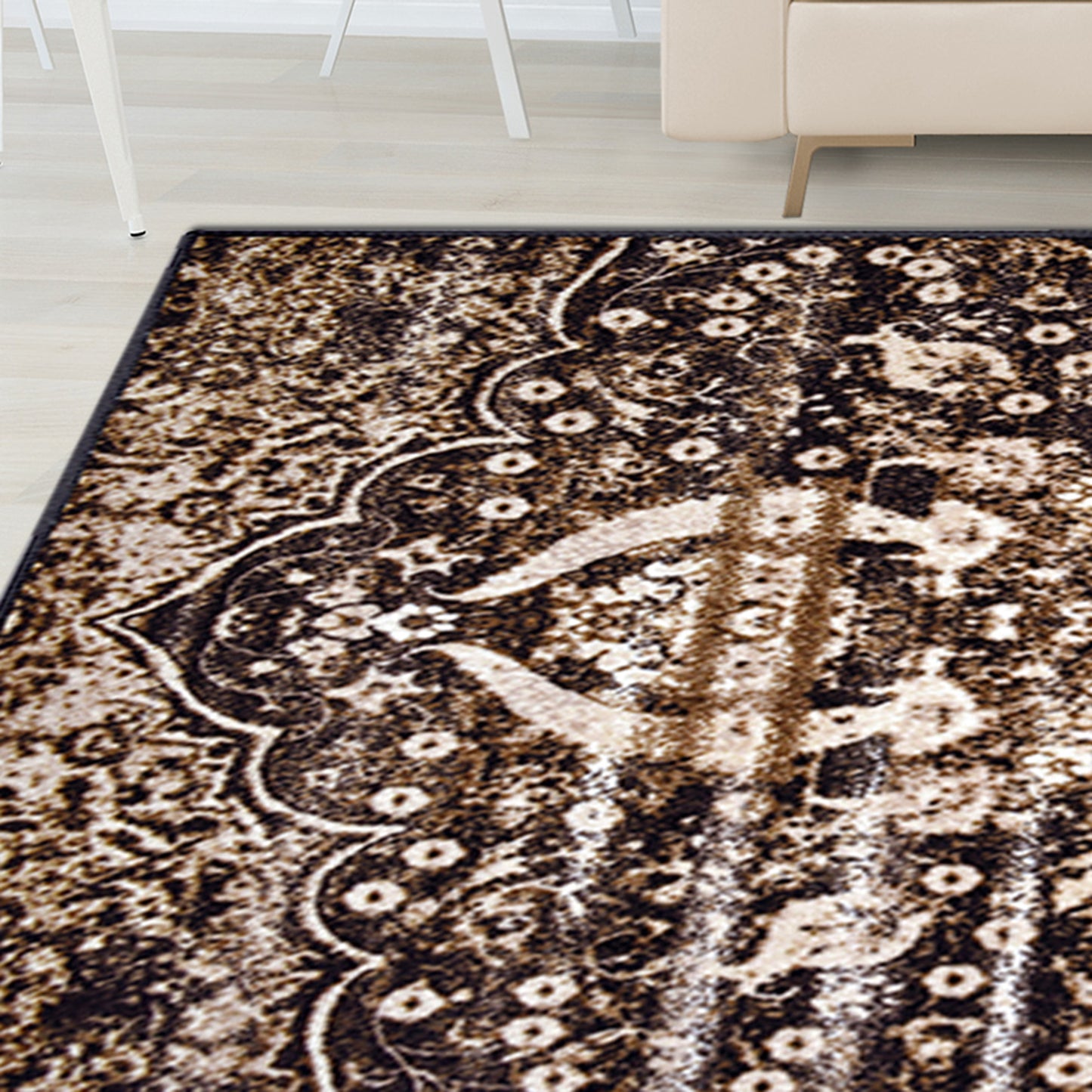 Oswell Medallion Non-Slip Washable Indoor Area Rug or Runner - Chocolate