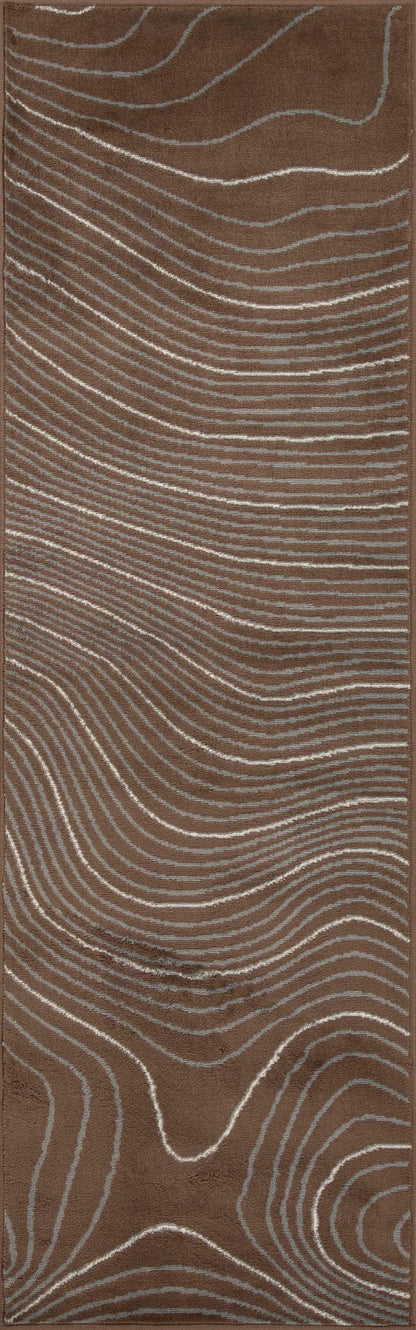 Veer Modern Abstract Wood Grain Indoor Area Rug or Runner - Chocolate