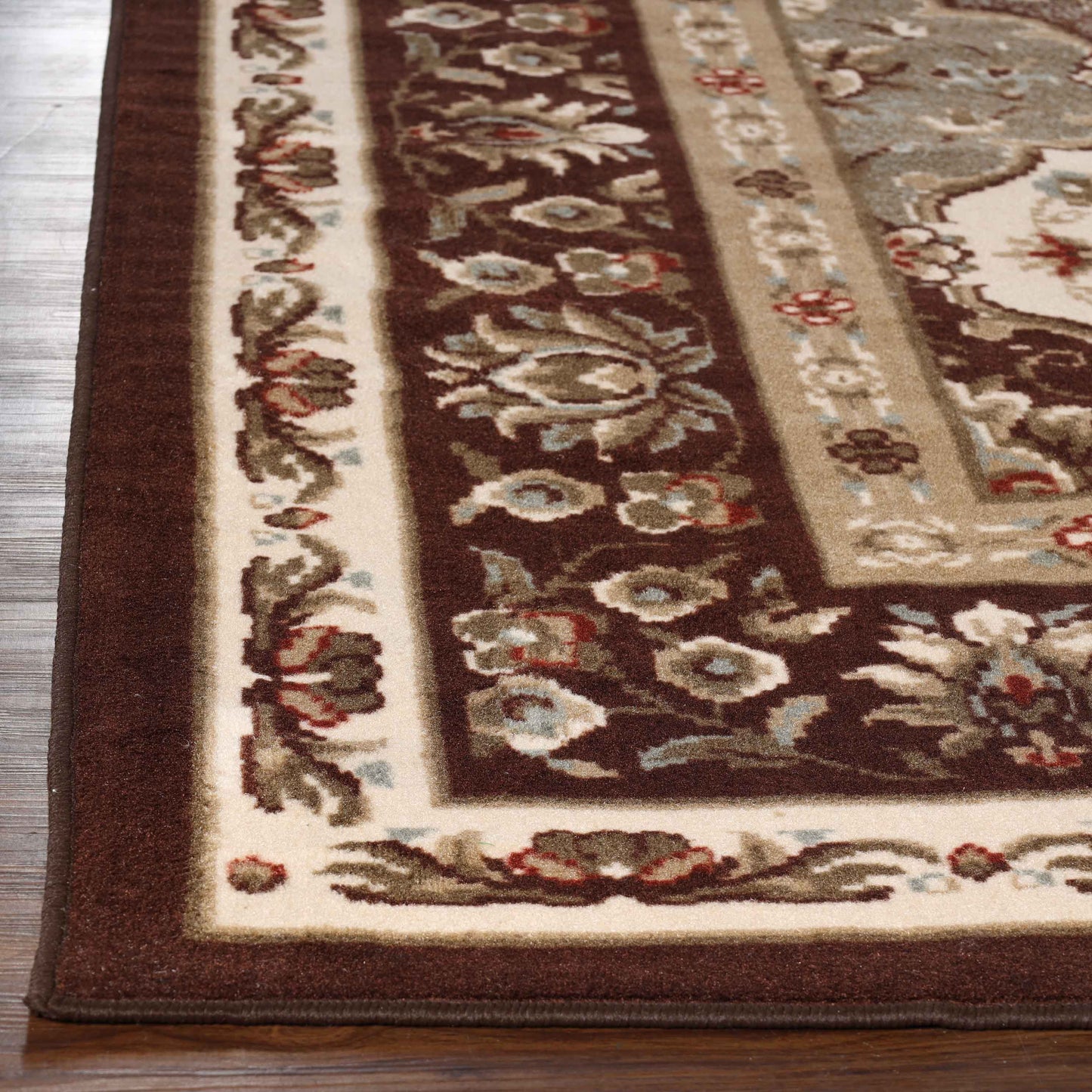 Palmyra Traditional Floral Medallion Indoor Area Rug Or Runner Rug - Chocolate