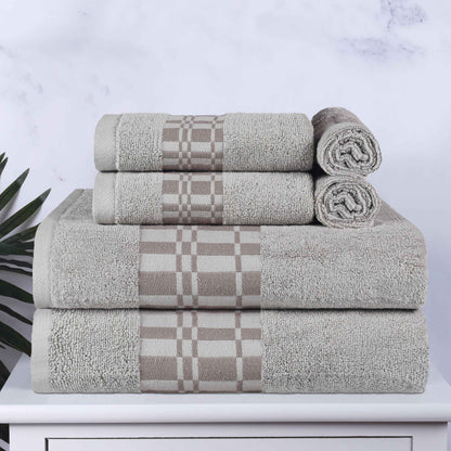 Larissa Cotton Geometric Border 6 Piece Assorted Towel Set - Chrome