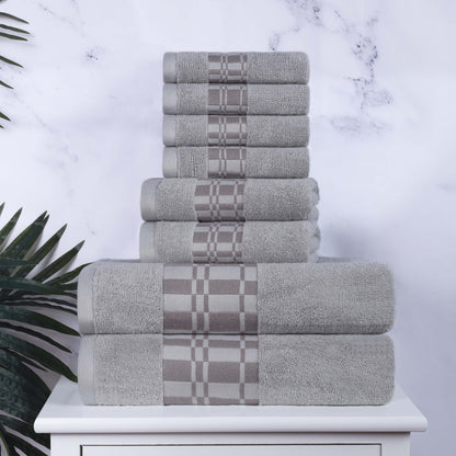 Larissa Cotton Geometric Border 8 Piece Assorted Towel Set - Chrome