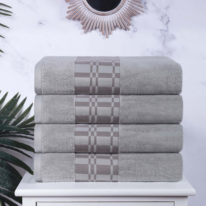 Larissa Cotton Geometric Border Bath Towel Set of 4 - Chrome