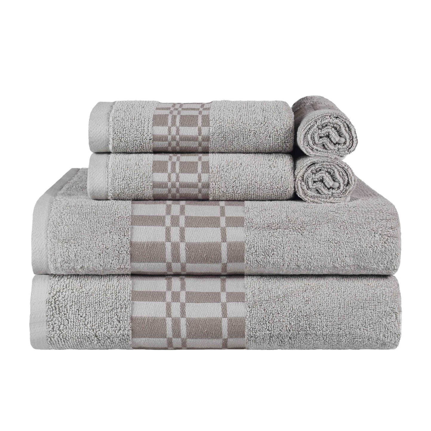 Larissa Cotton Geometric Border 6 Piece Assorted Towel Set - Chrome