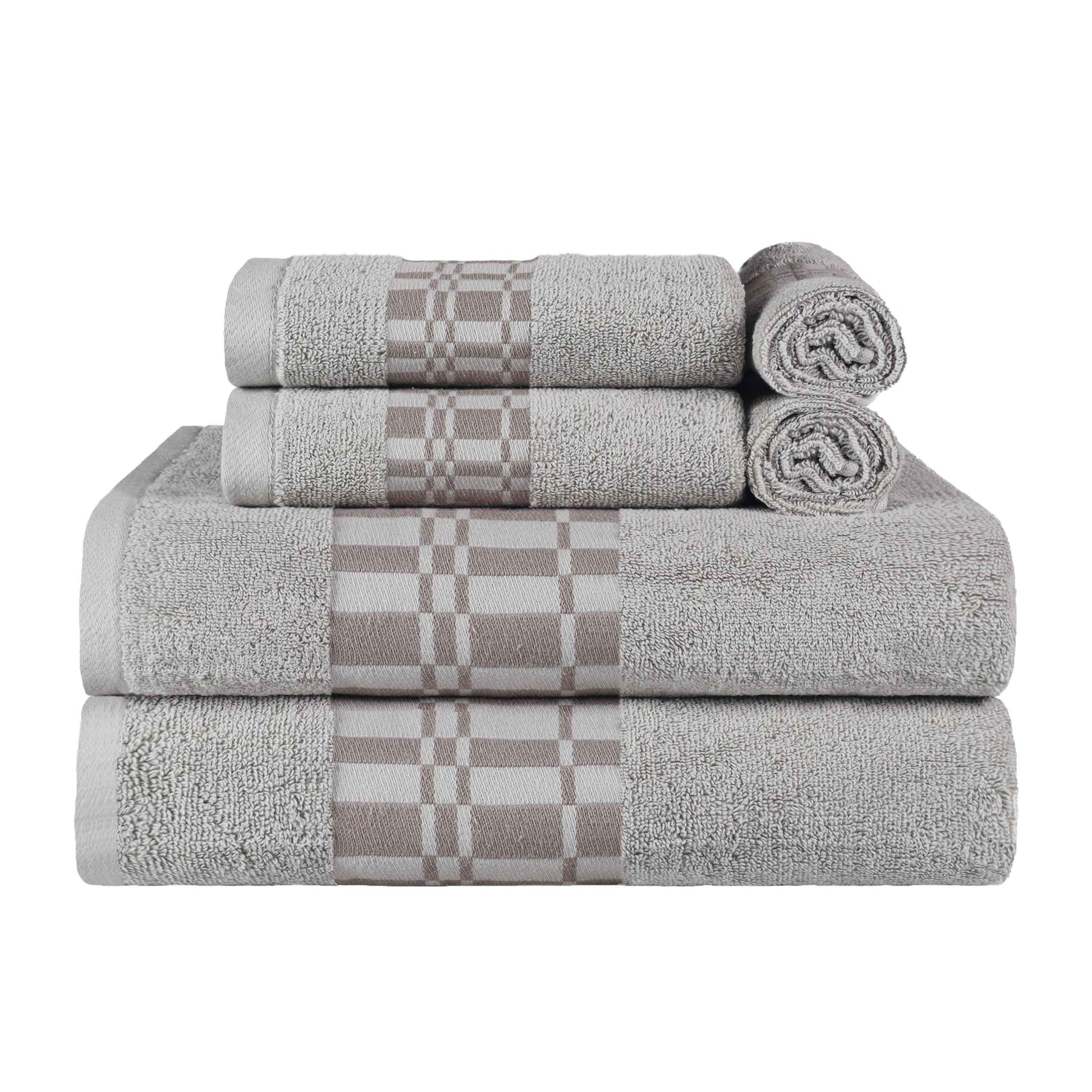 Larissa Cotton Geometric Border 6 Piece Assorted Towel Set - Chrome