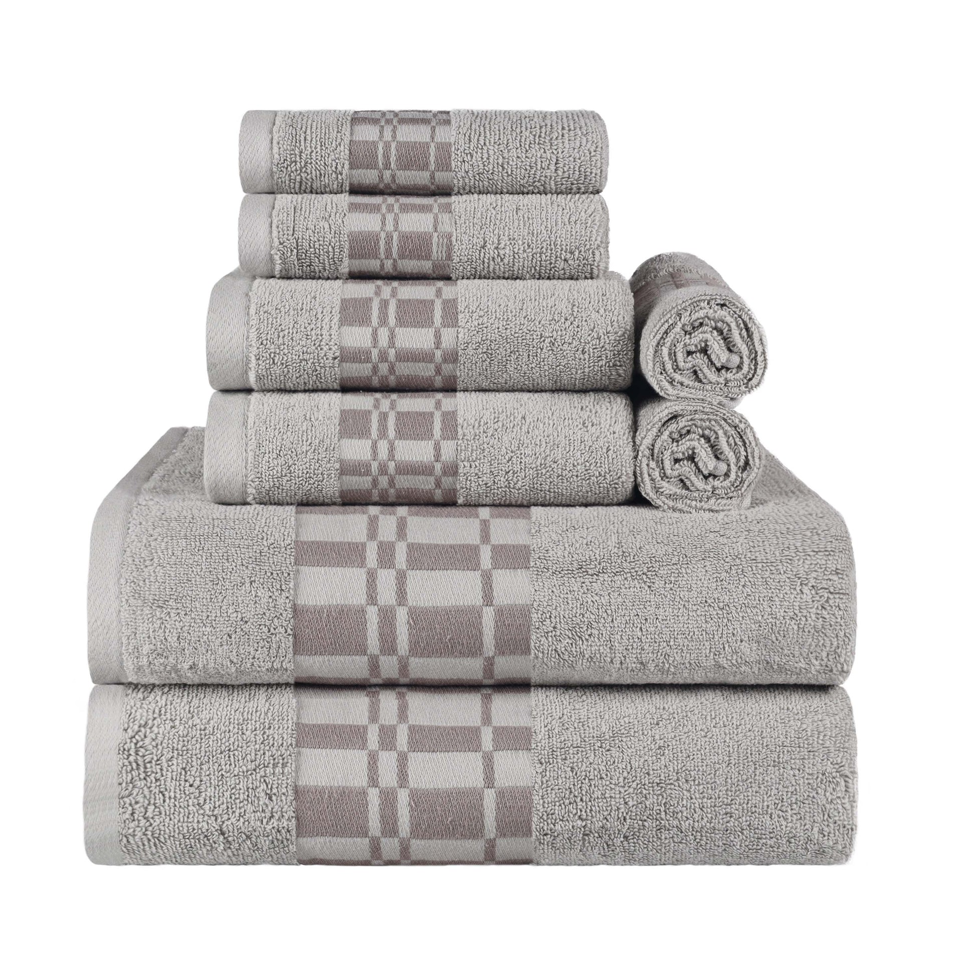 Larissa Cotton Geometric Border 8 Piece Assorted Towel Set - Chrome