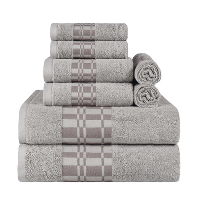 Larissa Cotton Geometric Border 8 Piece Assorted Towel Set - Chrome