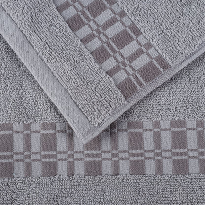 Larissa Cotton Geometric Border Bath Towel Set of 4 - Chrome