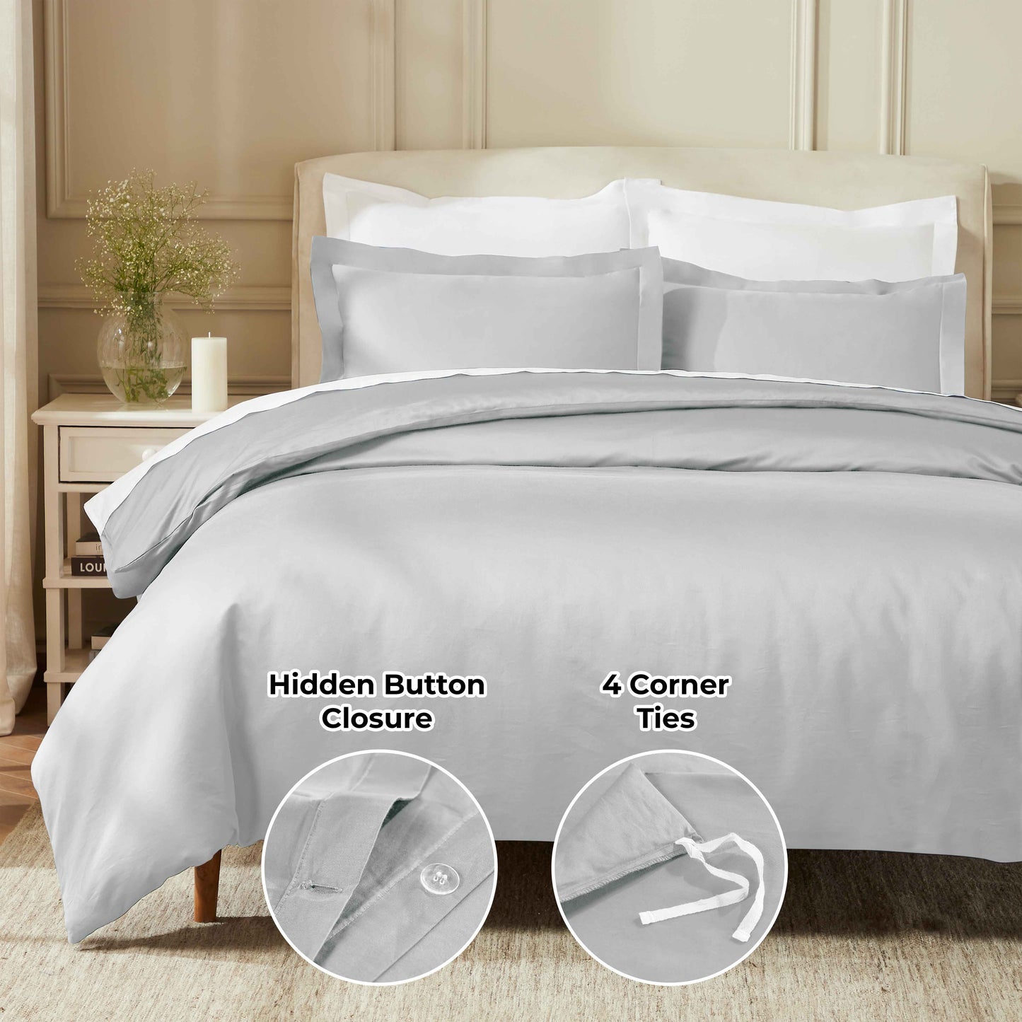 Egyptian Cotton 850 Thread Count Solid Luxury 3 Piece Duvet Cover Set