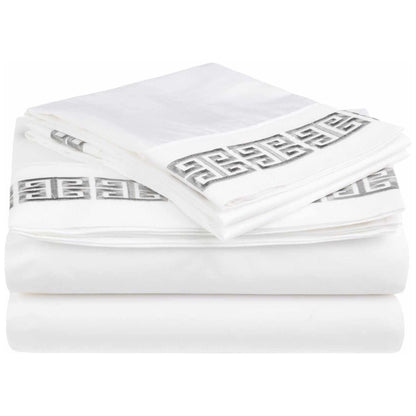 Superior Classic 200 thread Count Kendell Embroidered Cotton Deep Pocket Sheets - White/Grey
