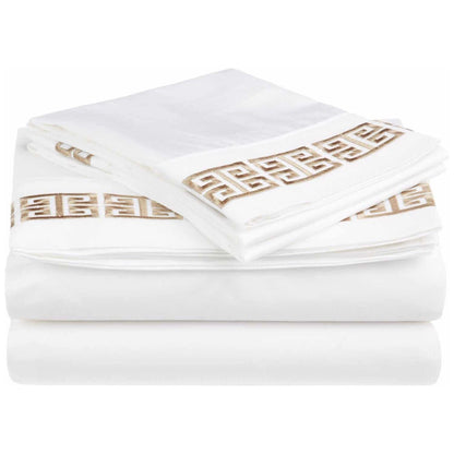 Superior Classic 200 thread Count Kendell Embroidered Cotton Deep Pocket Sheets - Taupe