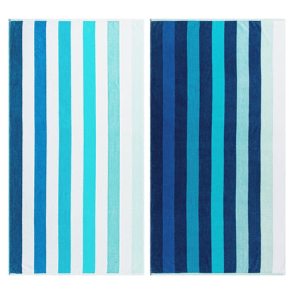 Superior Coastal Blues Cotton Oversized Beach Towel Set - Blue
