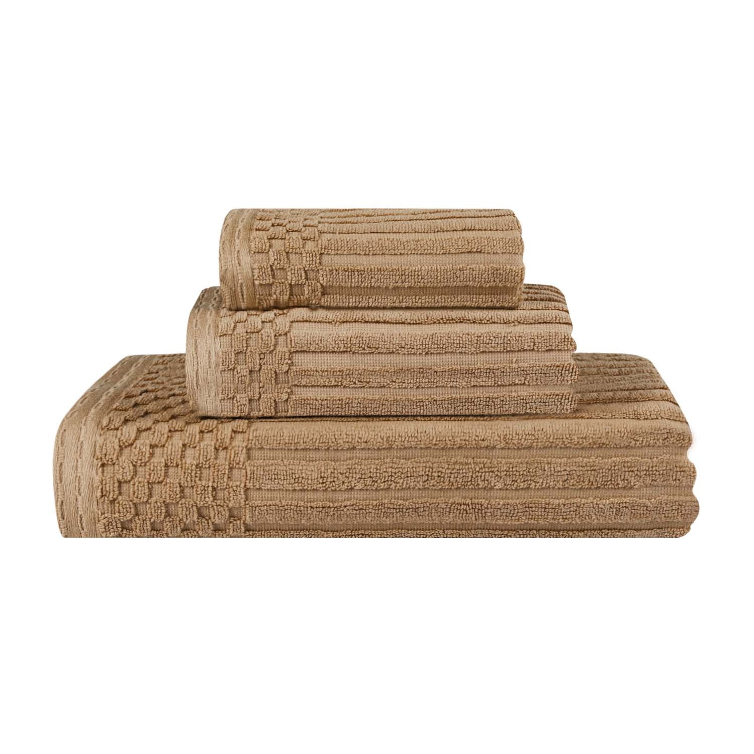 Soho Ribbed Cotton Absorbent 3 Piece Assorted Towel Set - Coffee