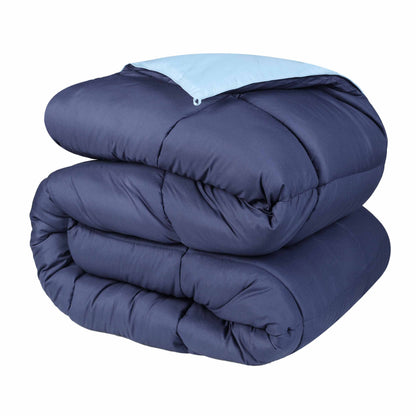 Brushed Microfiber Reversible Down Alternative Comforter - Navy Blue-Light Blue