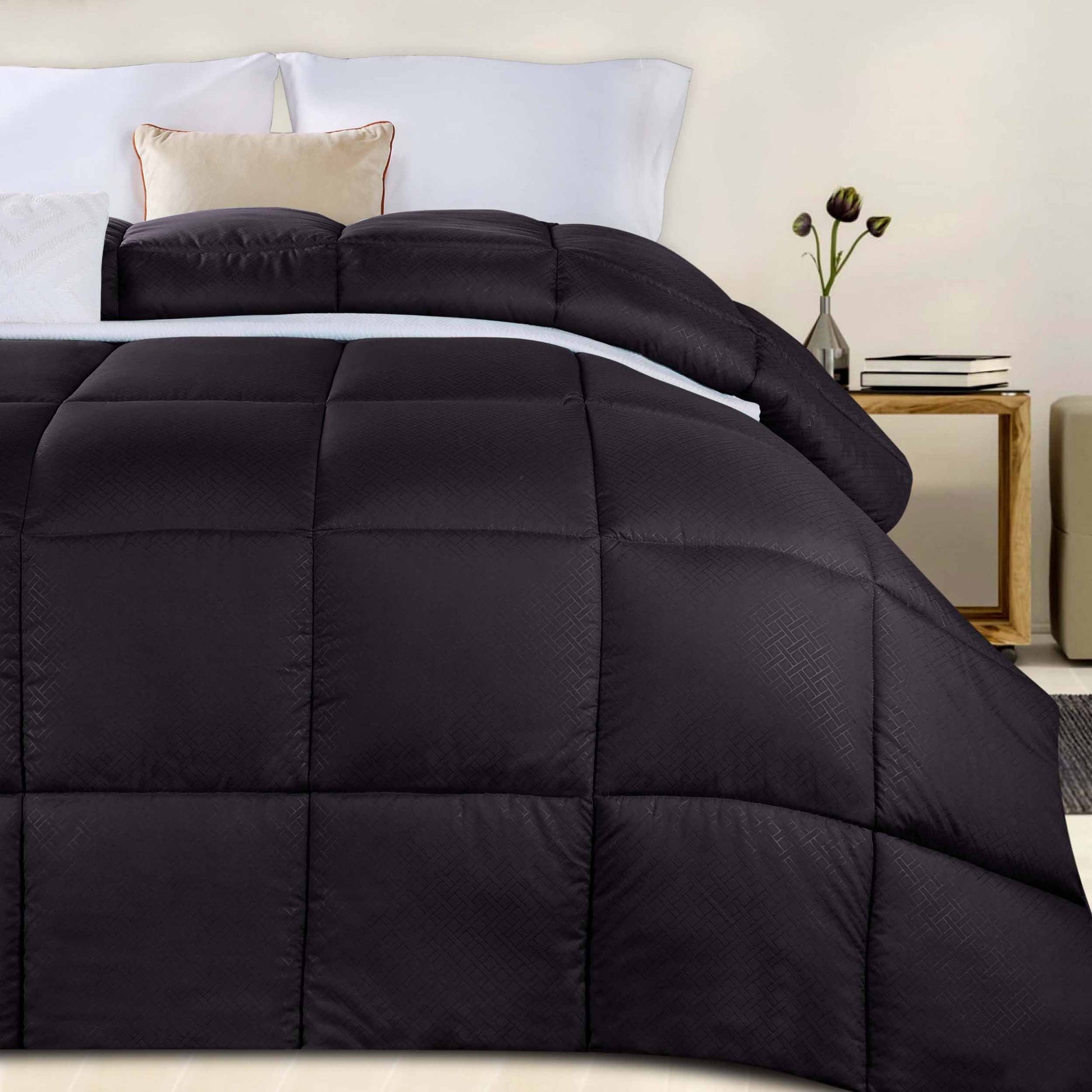 Monochrome Basketweave Plush Microfiber Down Alternative Comforter - Black