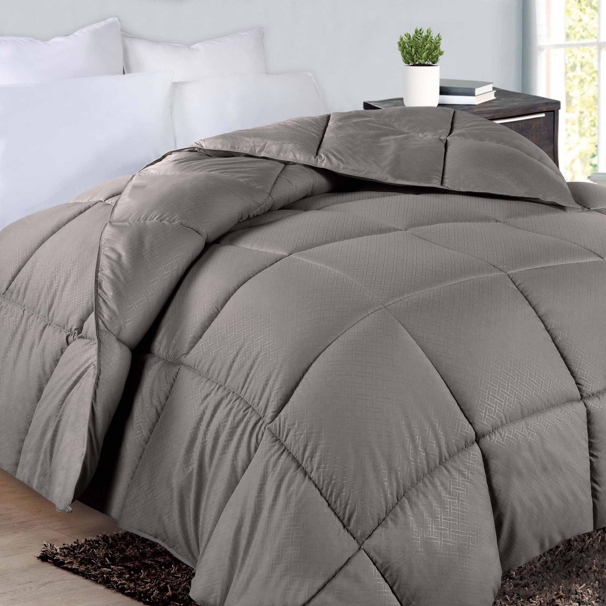 Monochrome Basketweave Plush Microfiber Down Alternative Comforter - Charcoal