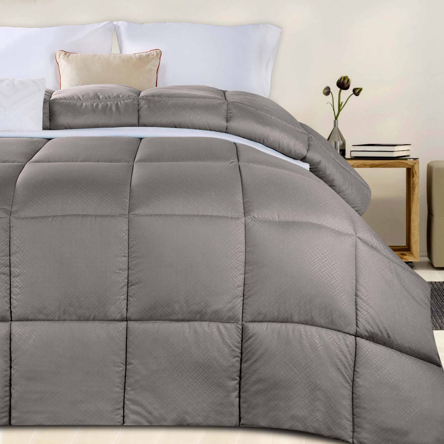 Monochrome Basketweave Plush Microfiber Down Alternative Comforter - Charcoal