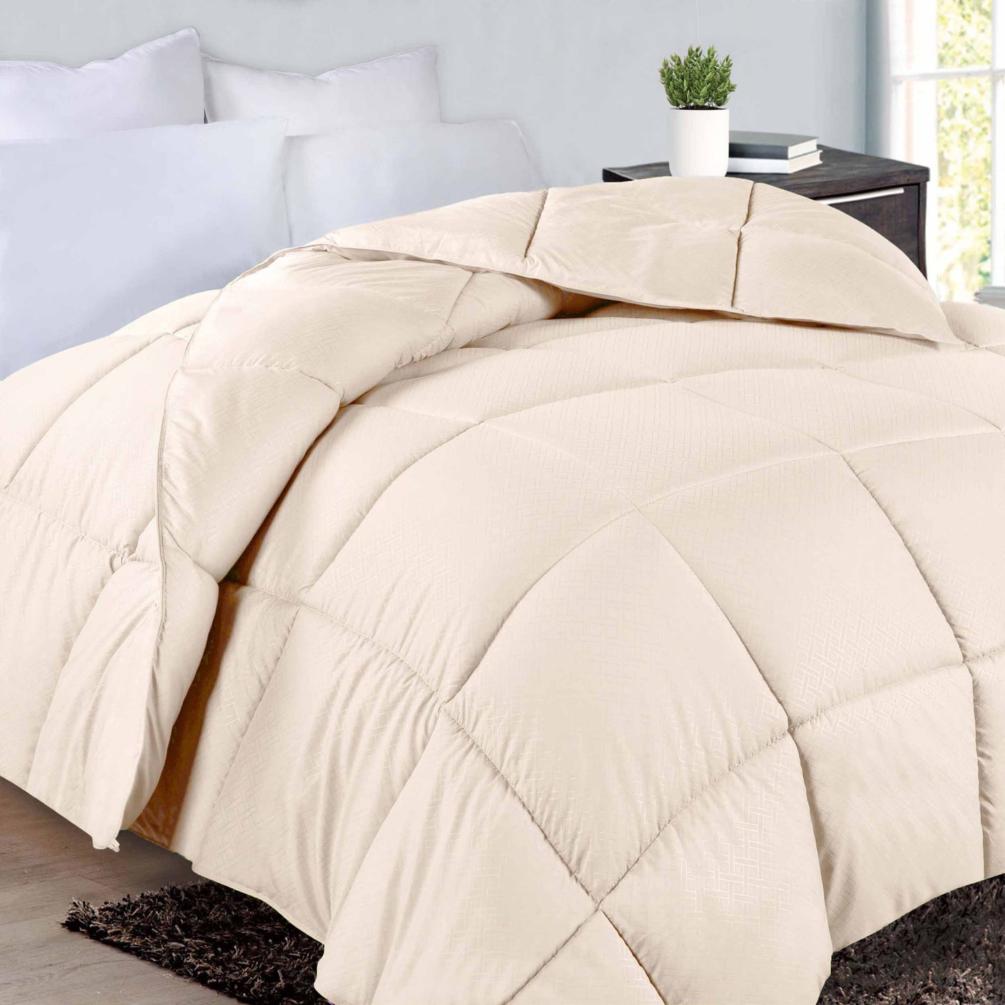 Monochrome Basketweave Plush Microfiber Down Alternative Comforter - Cream