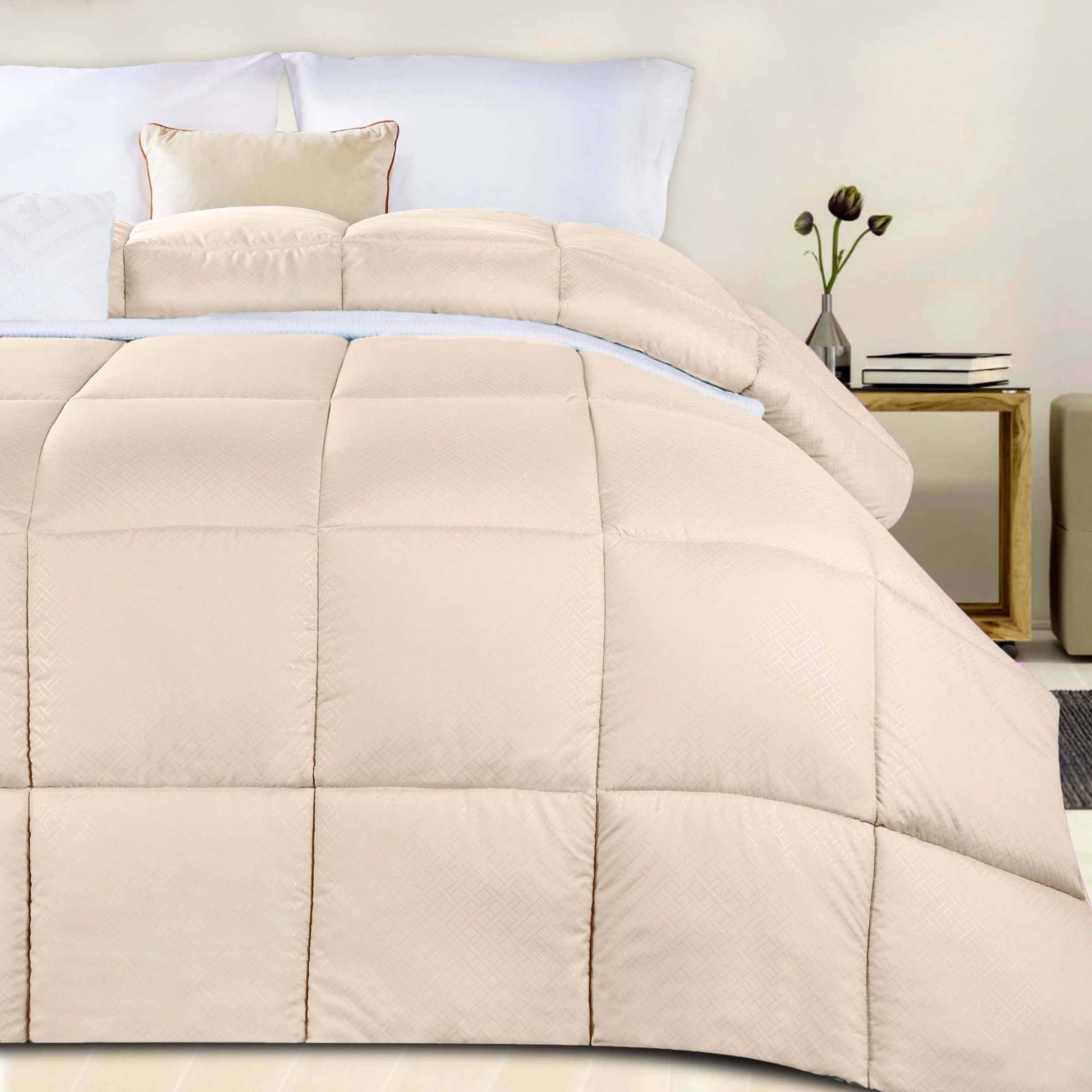 Monochrome Basketweave Plush Microfiber Down Alternative Comforter - Cream