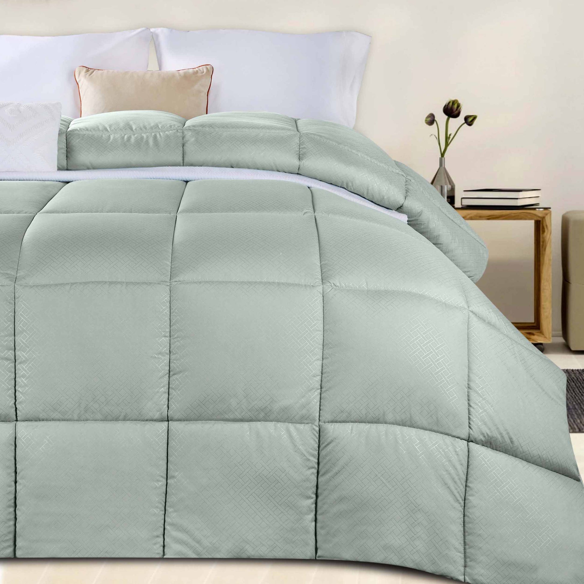 Monochrome Basketweave Plush Microfiber Down Alternative Comforter - Jade