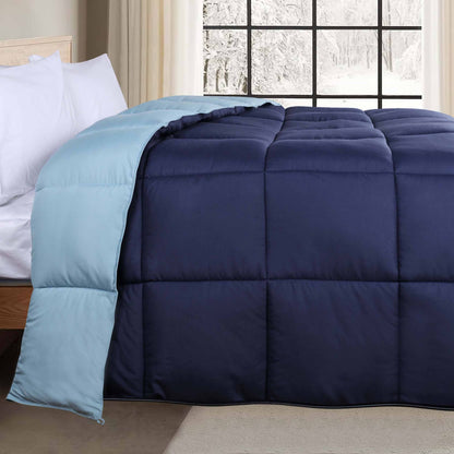 Brushed Microfiber Reversible Down Alternative Comforter - Navy Blue-Light Blue