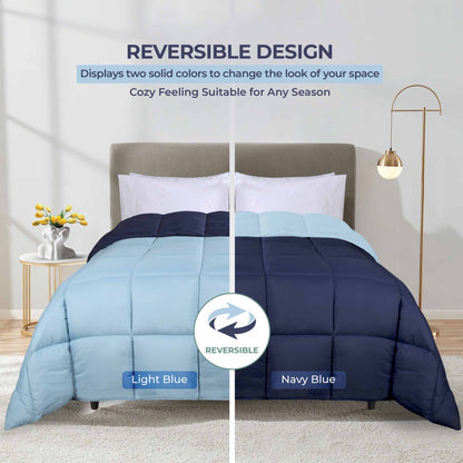 Brushed Microfiber Reversible Down Alternative Comforter - Navy Blue-Light Blue