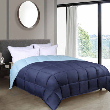 Brushed Microfiber Reversible Down Alternative Comforter - Navy Blue-Light Blue