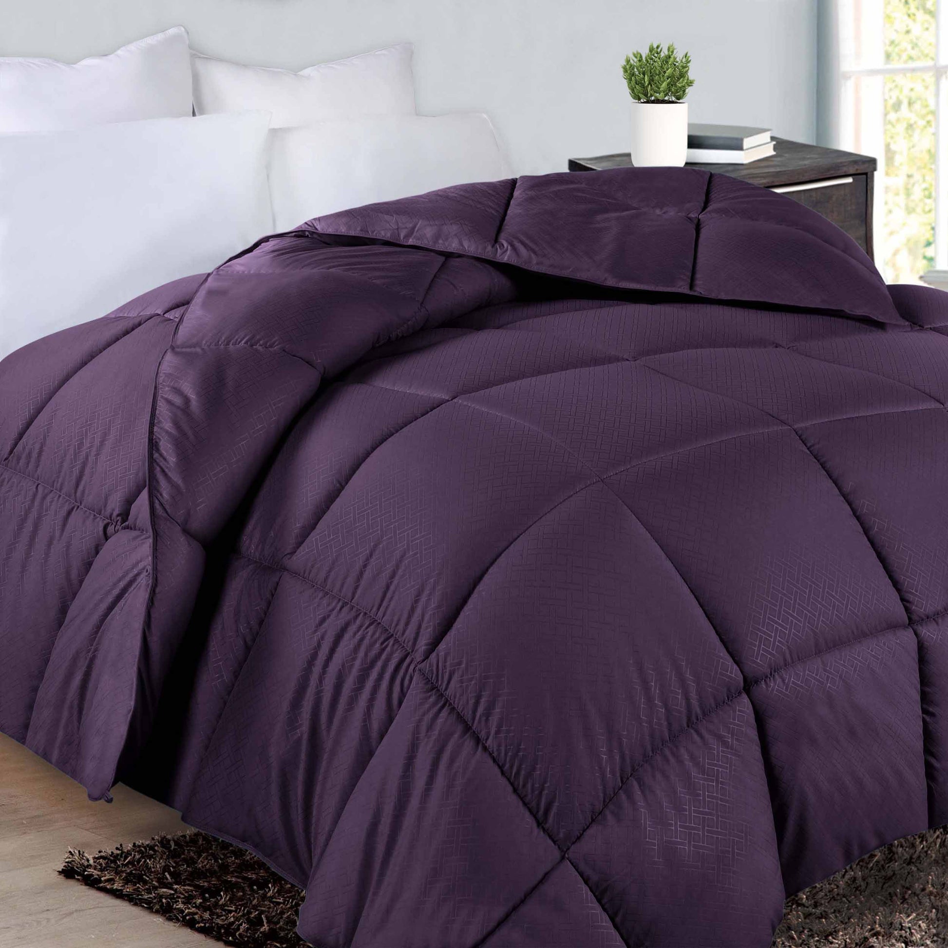 Monochrome Basketweave Plush Microfiber Down Alternative Comforter - Plum