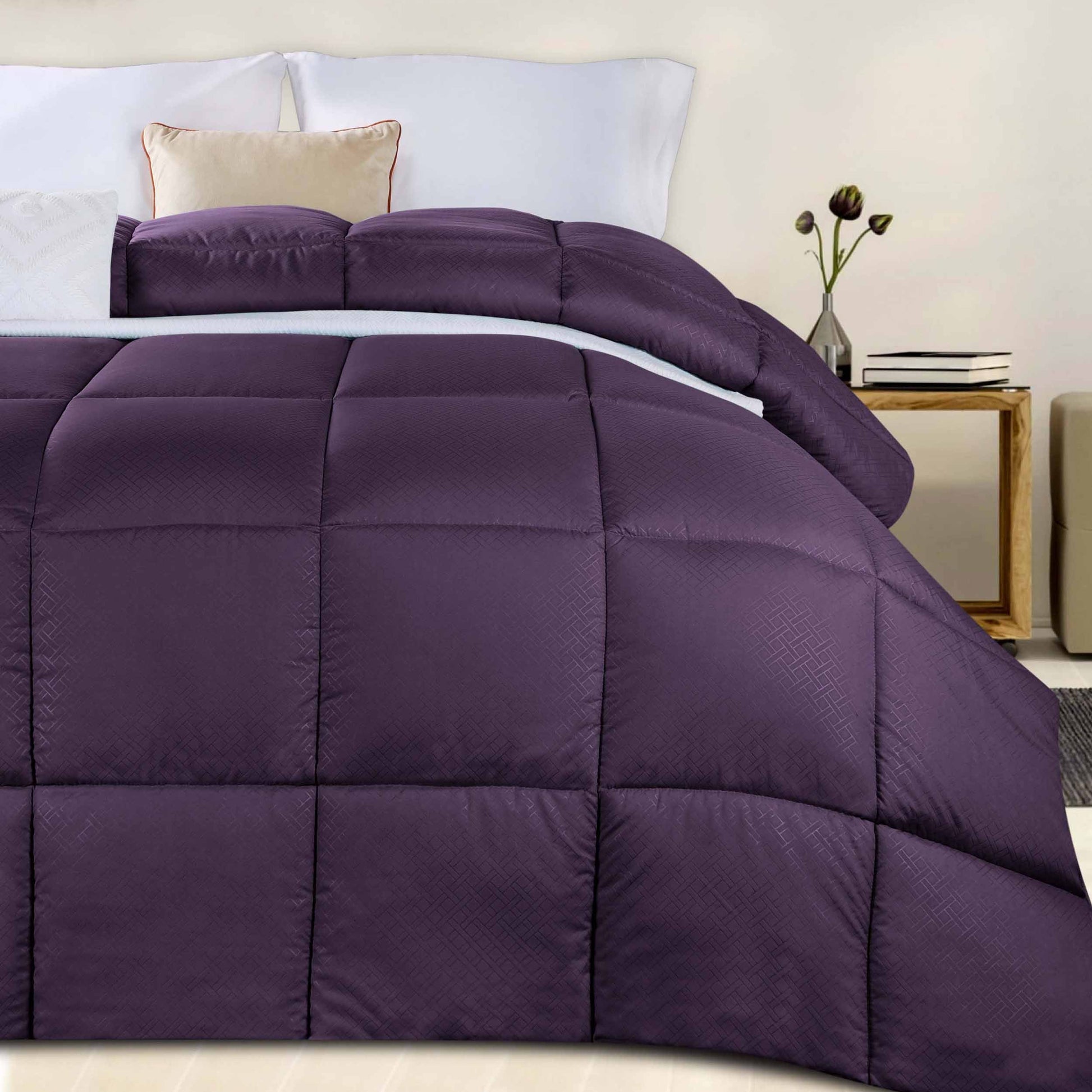 Monochrome Basketweave Plush Microfiber Down Alternative Comforter - Plum