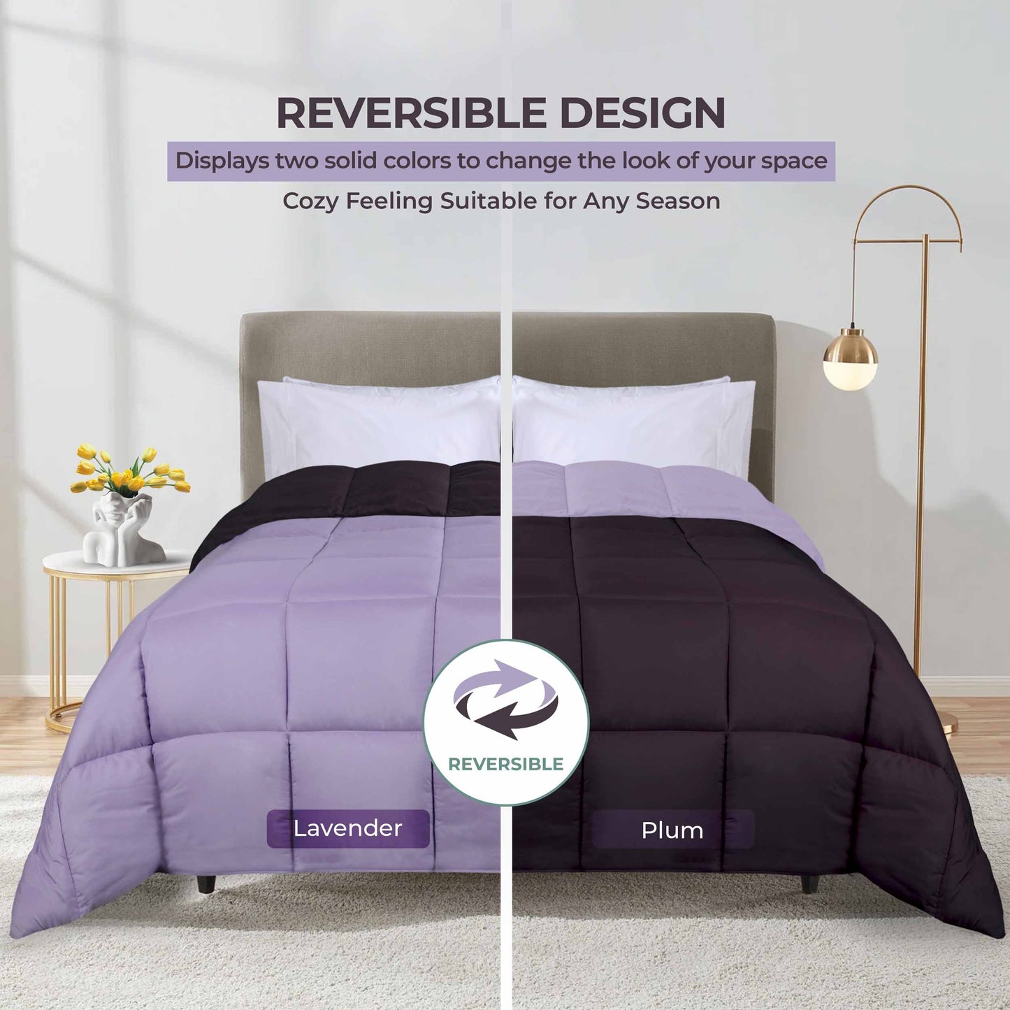 Brushed Microfiber Reversible Down Alternative Comforter - Plum-Lilac