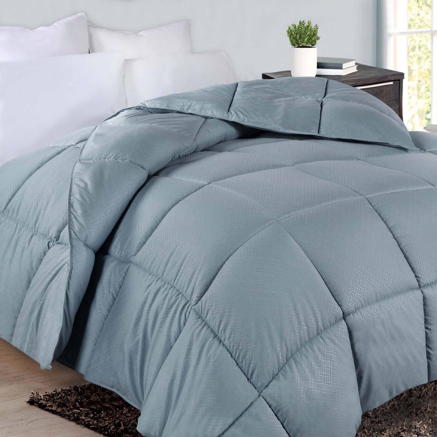  Monochrome Basketweave Plush Microfiber Down Alternative Comforter - Smoke Blue