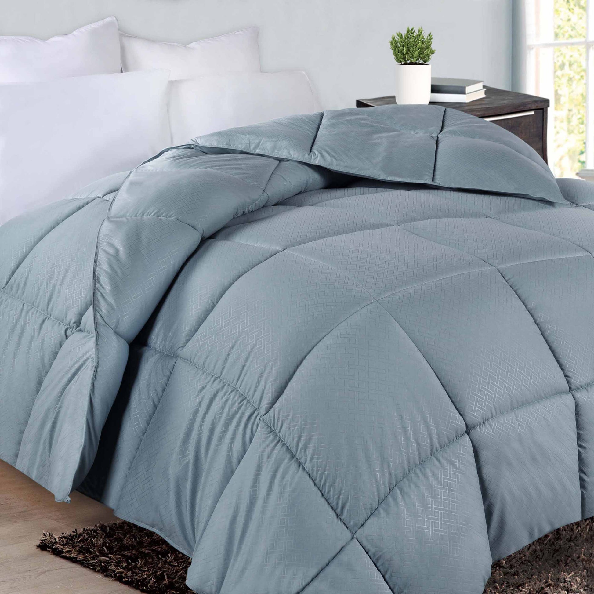  Monochrome Basketweave Plush Microfiber Down Alternative Comforter - Smoke Blue