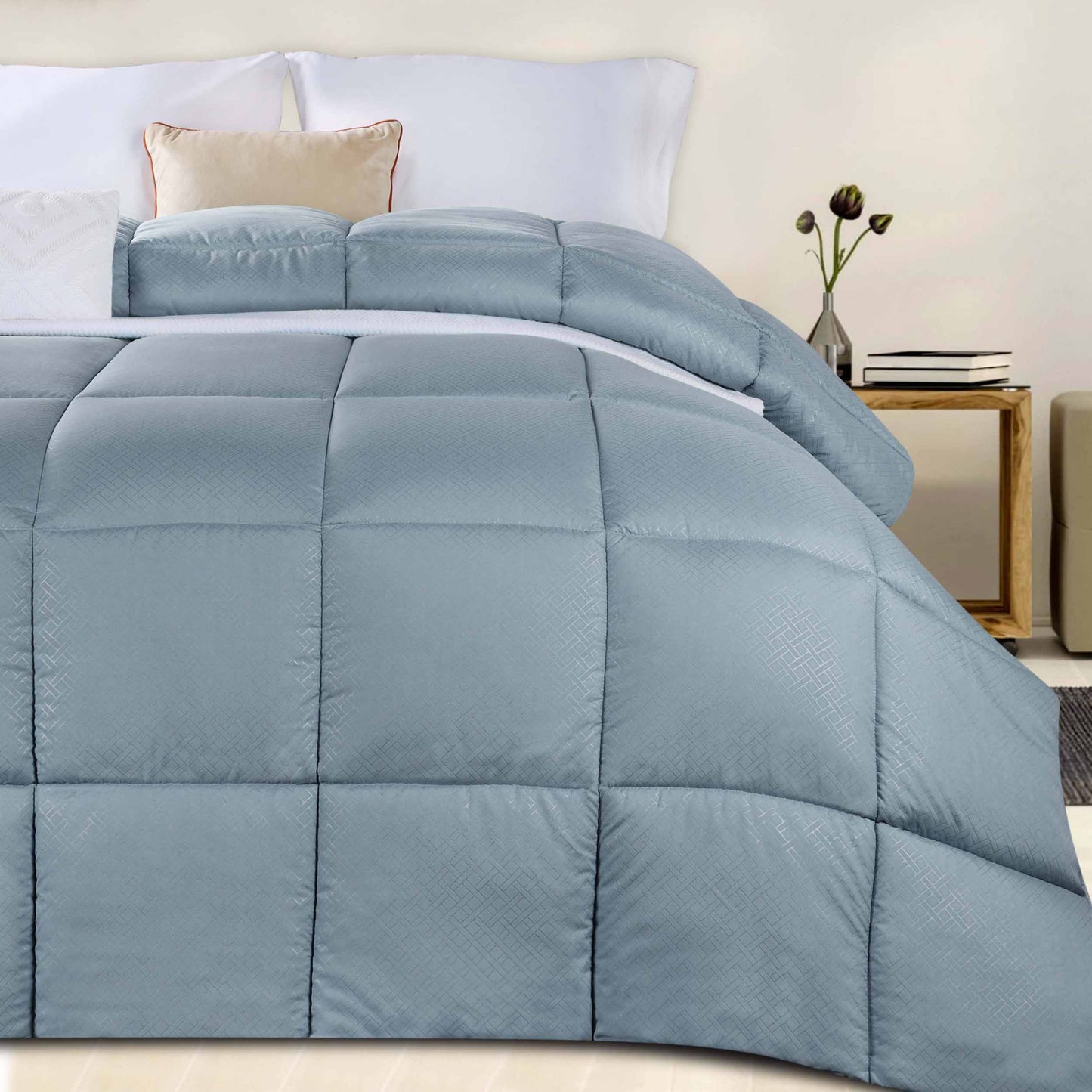 Monochrome Basketweave Plush Microfiber Down Alternative Comforter - Smoke Blue