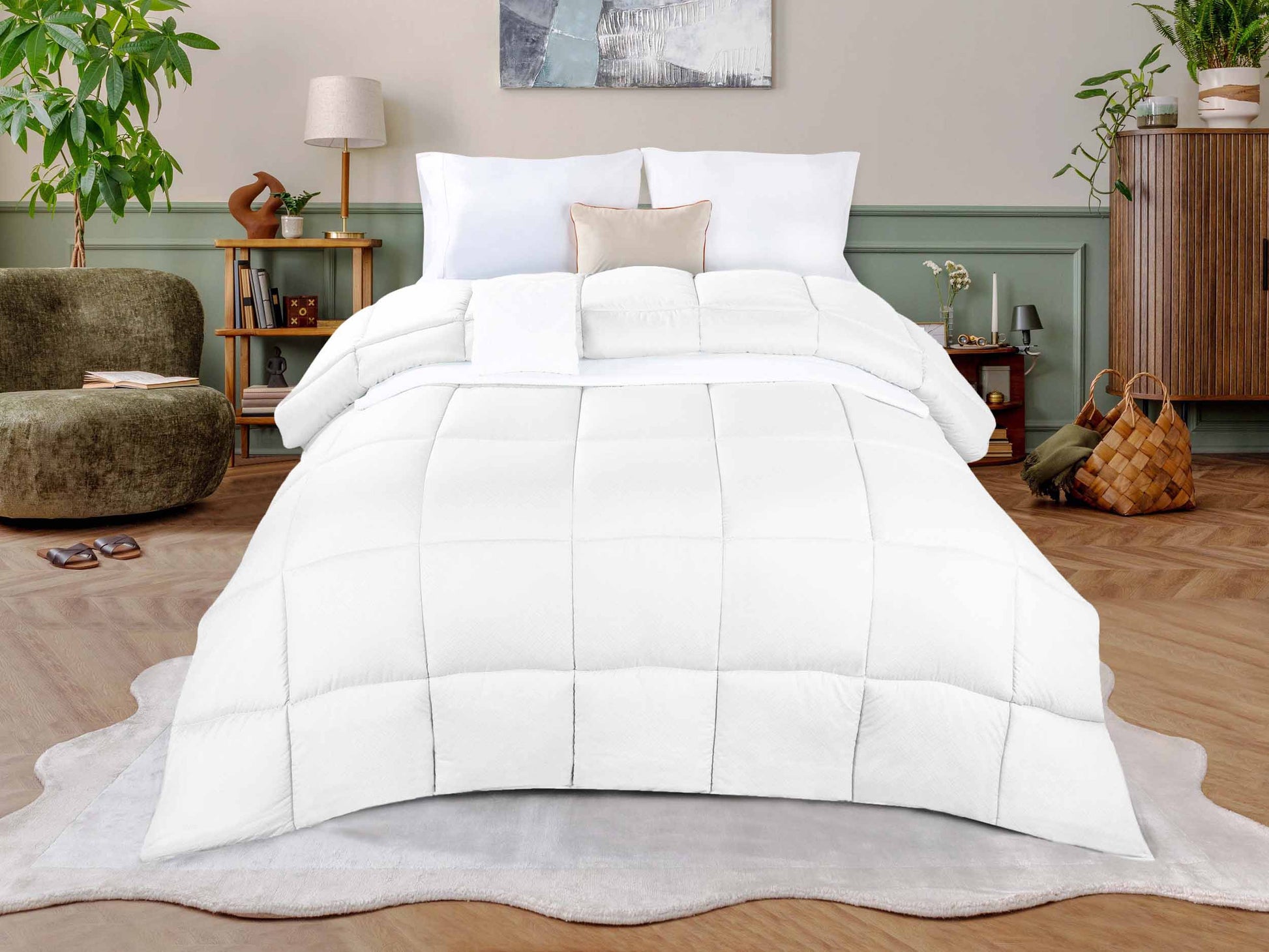 Monochrome Basketweave Plush Microfiber Down Alternative Comforter - White