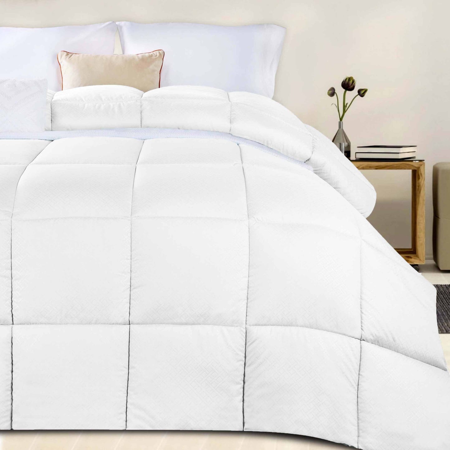 Monochrome Basketweave Plush Microfiber Down Alternative Comforter - White