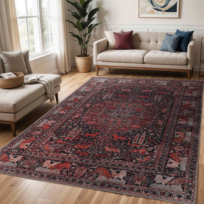 Copley Bohemian Oriental Medallion Wildlife Indoor Area Rug - GarnetRed
