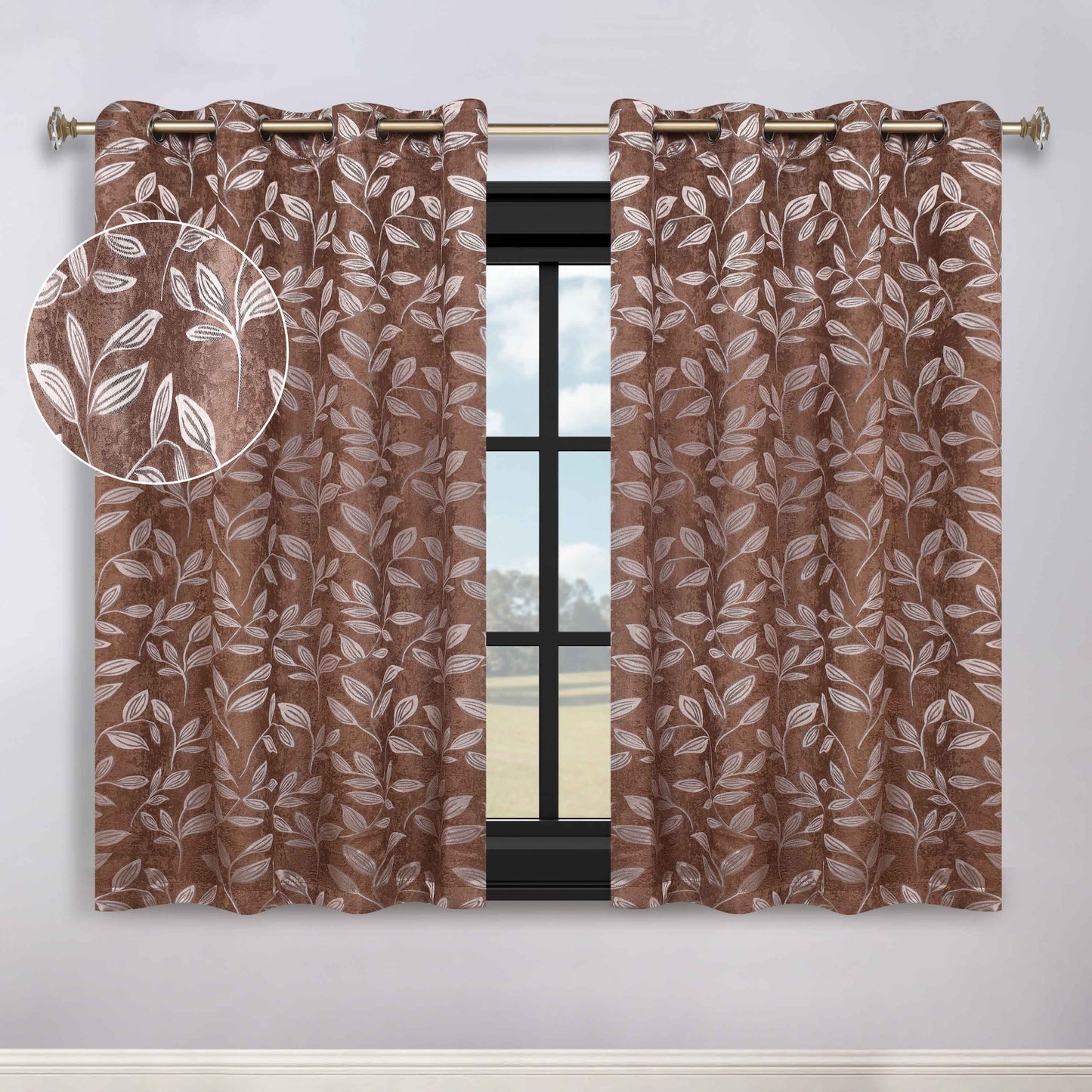 Leaves Room Darkening Washable Blackout Curtain Panels, Set of 2