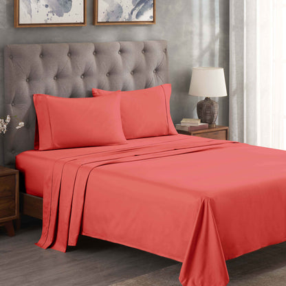 Egyptian Cotton 300 Thread Count Solid Deep Pocket Sheet Set - Coral