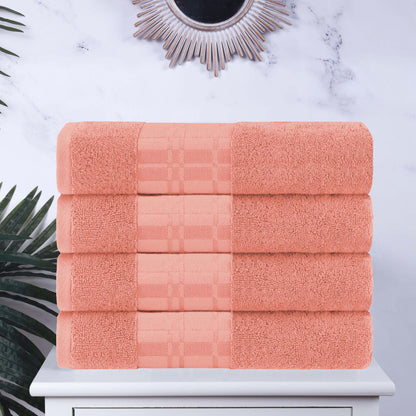 Larissa Cotton Geometric Border Bath Towel Set of 4 - Coral