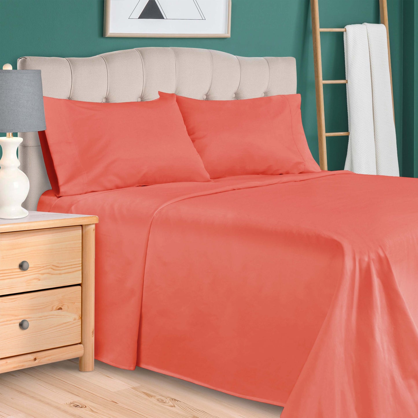 Egyptian Cotton 300 Thread Count Solid Deep Pocket Sheet Set - Coral